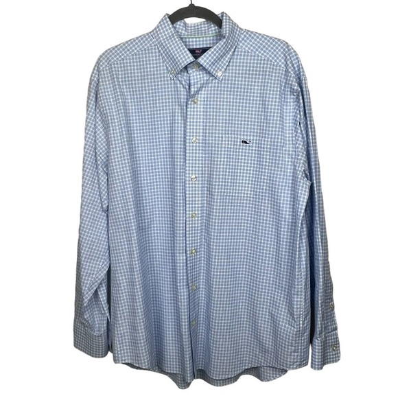 Vineyard Vines Men’s Tucker Casual Shirt Blue White Plaid L Button Down - Picture 1 of 6